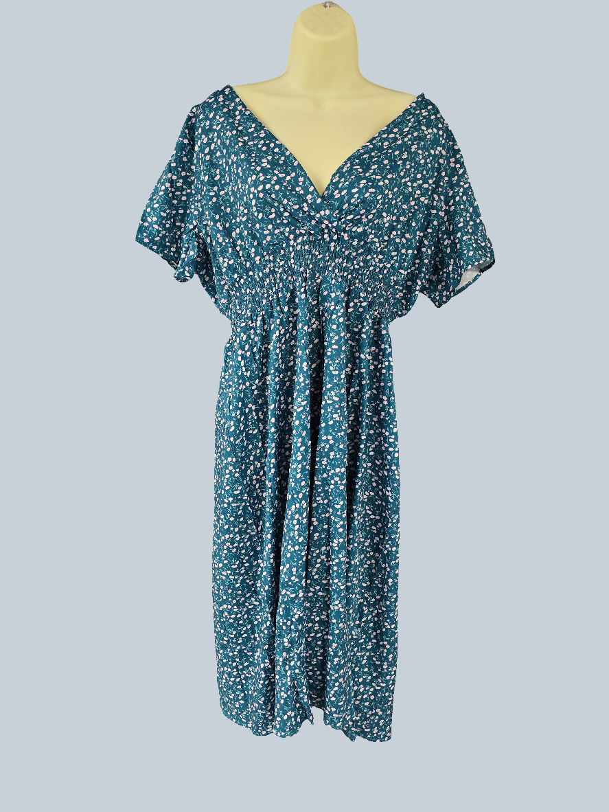 Womens blue ditsy floral midi summer dress