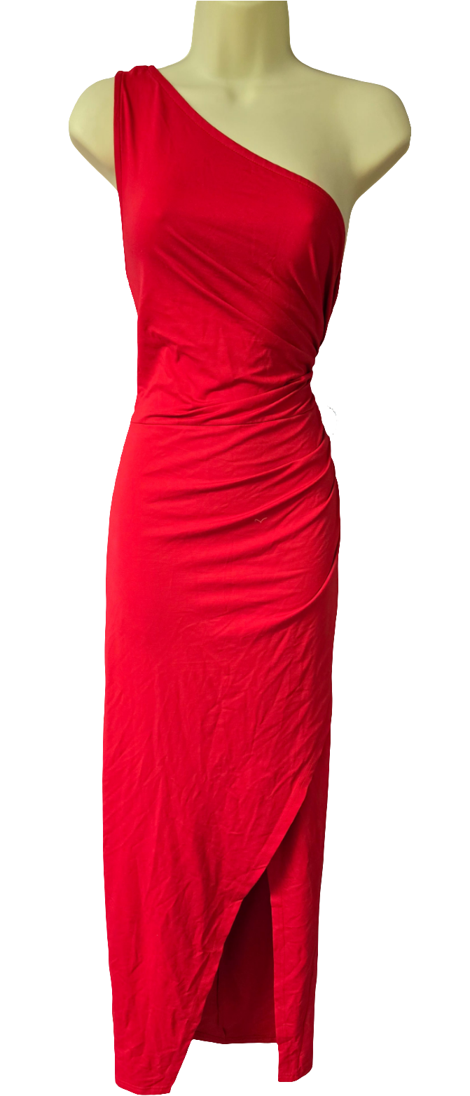 Womens red one shoulder evening cocktail dress