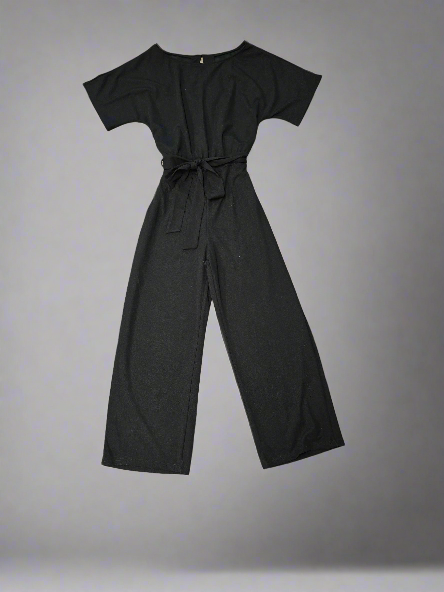 Womens black belted jumpsuit