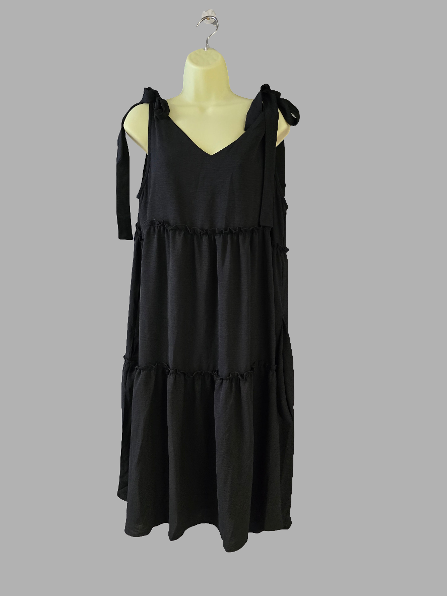 Womens black tie shoulder ruffle summer dress