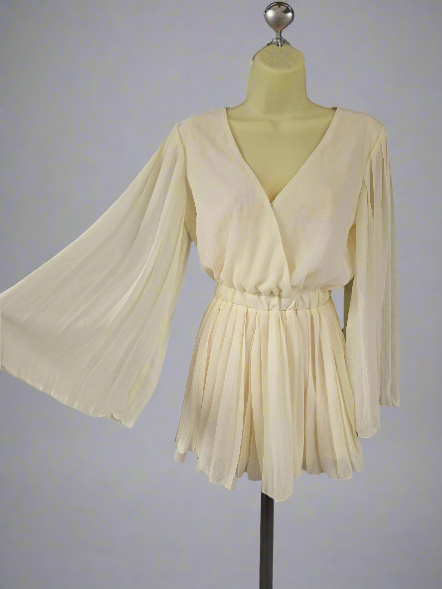 Womens off white pleated chiffon romper