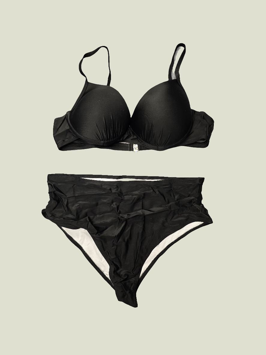 Womens high-waisted black swimsuit bikini