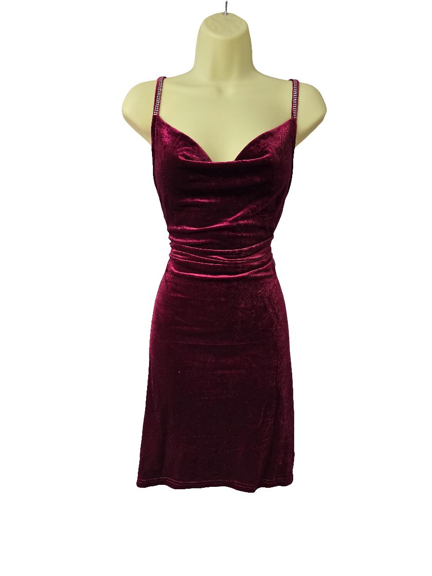 Womens red velvet scoop neck sexy short dress