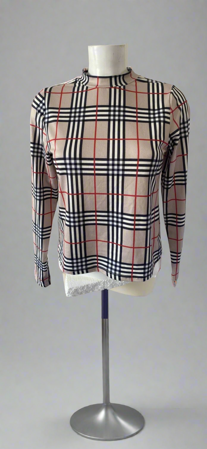 Womens plaid Burberry print long sleeve top