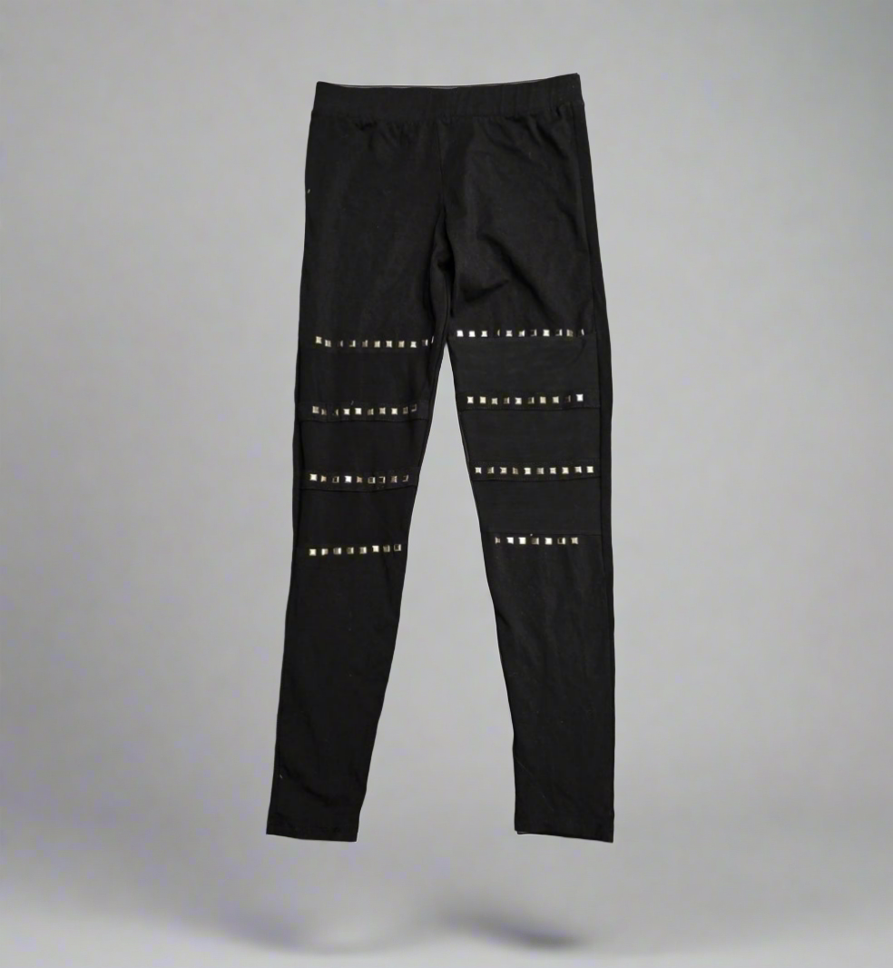 Womens black leggings with studs detail