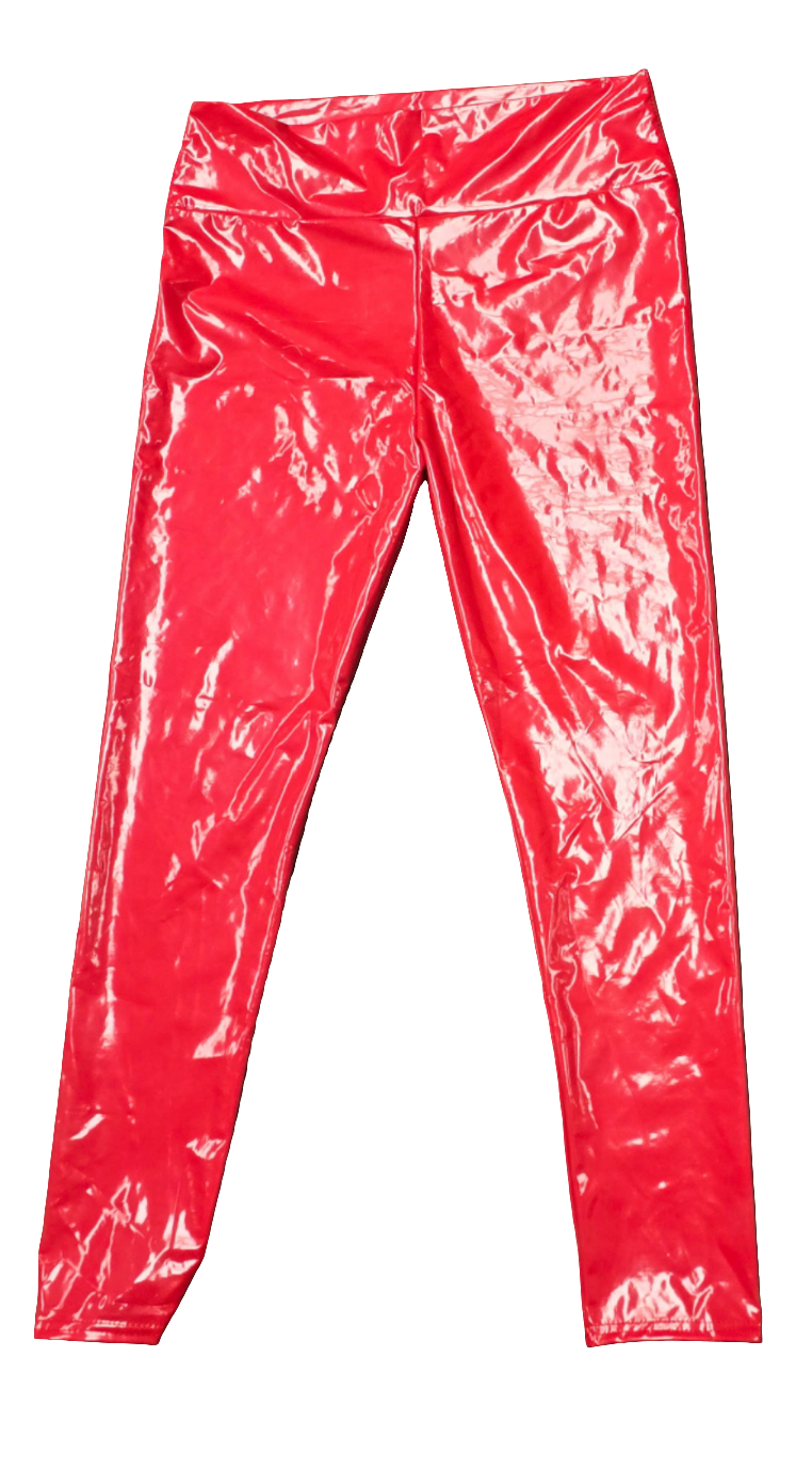 Womens red pu wetlook leather pants