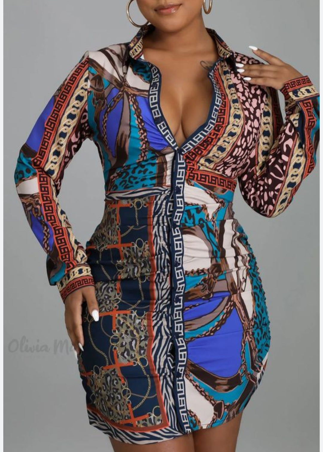 Womens graphic button up bodycon dress