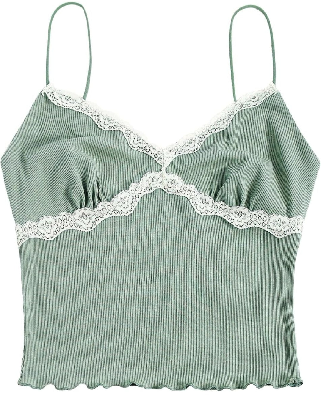 Womens knit cami lace green crop top