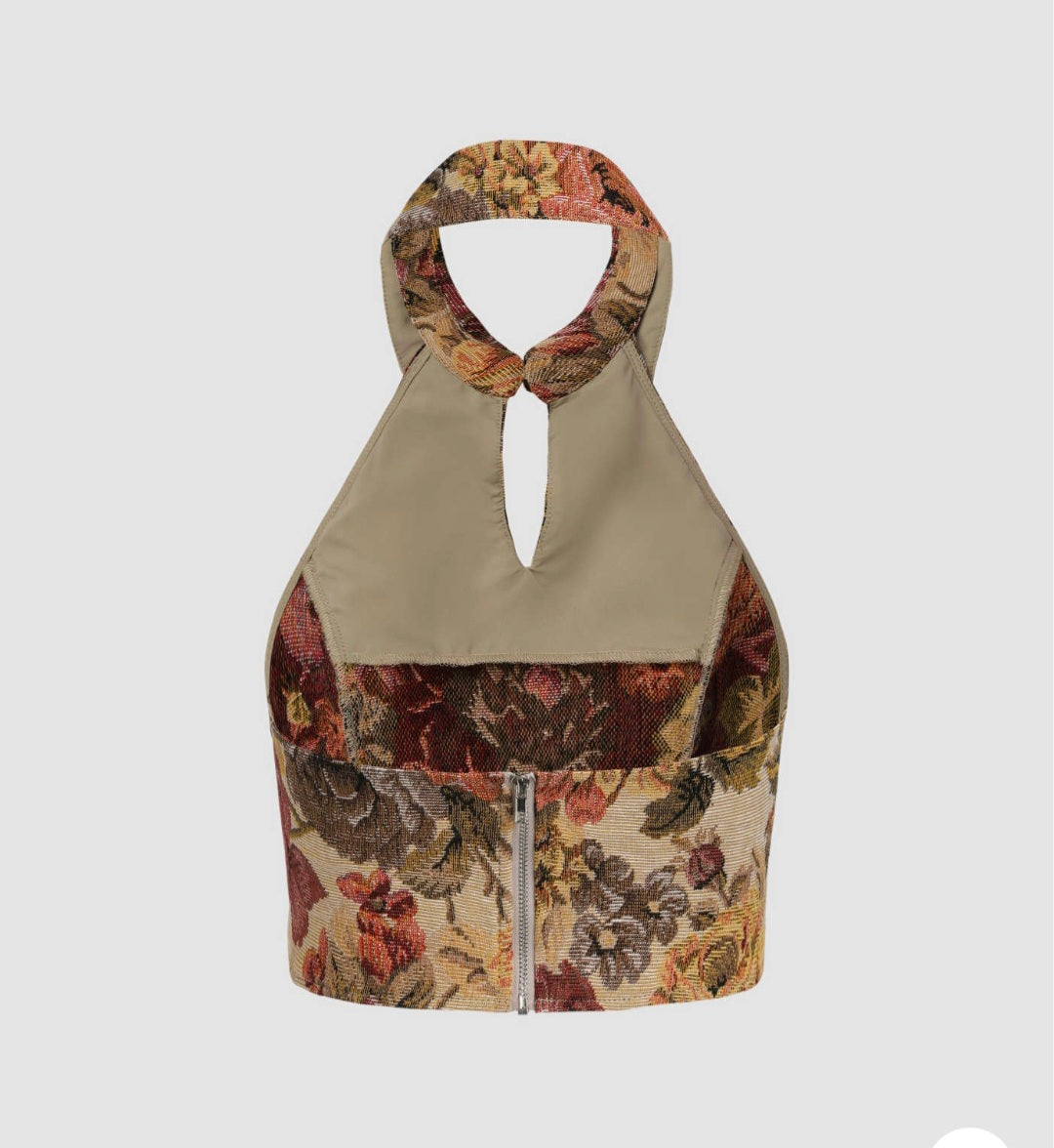 CIDER secret garden halter crop top