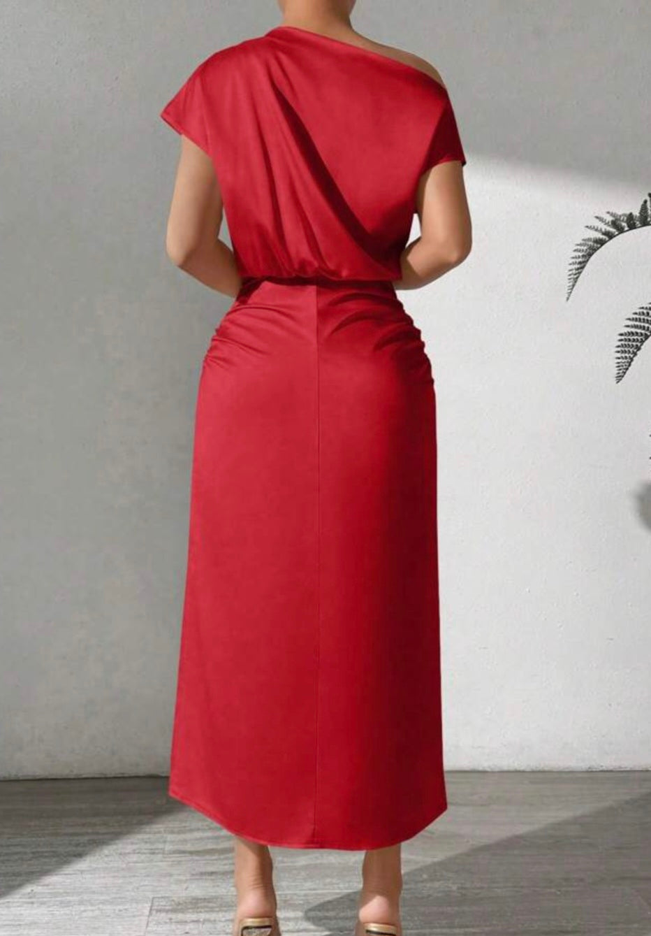 Womens red satin midi cocktail dress