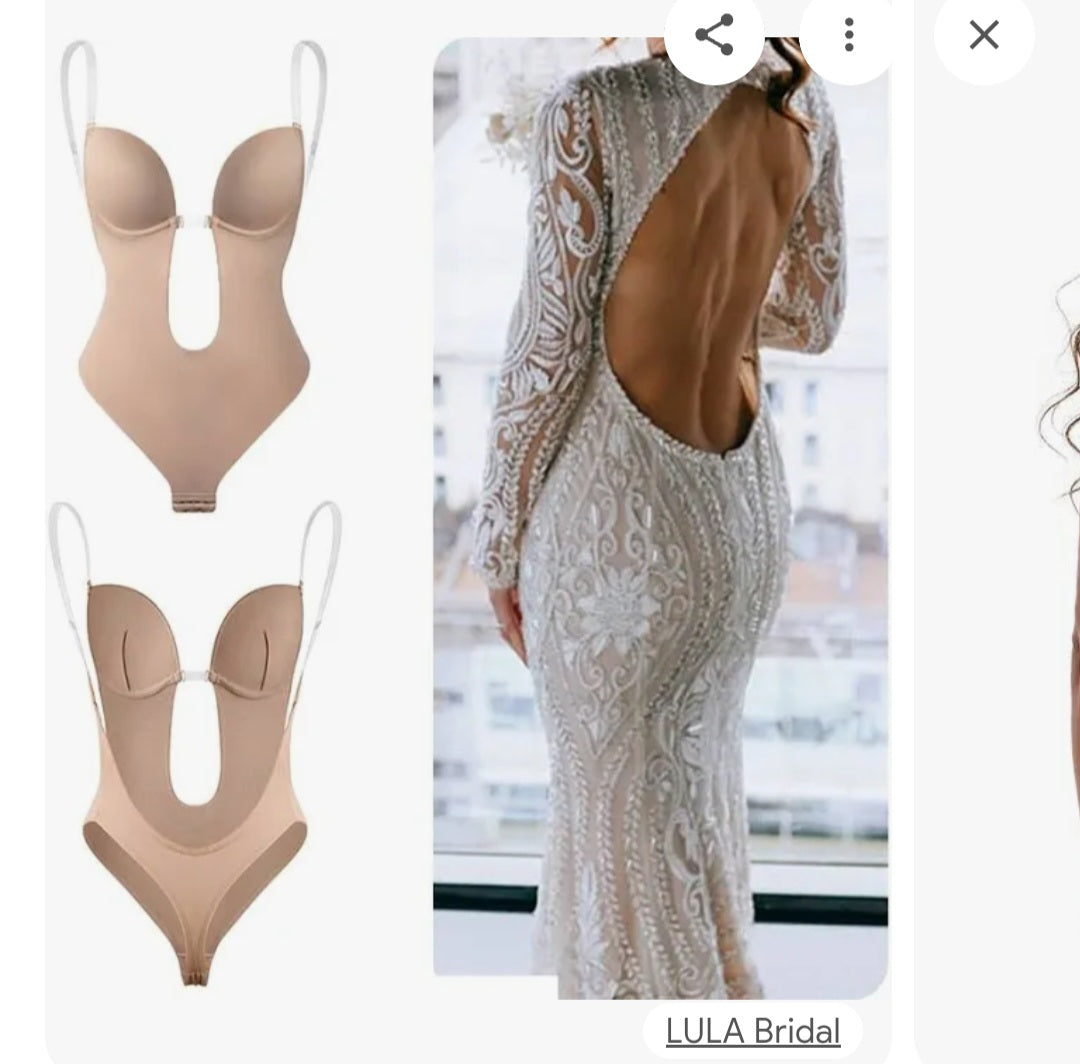 Open back supportive bra bodysuit with clear straps