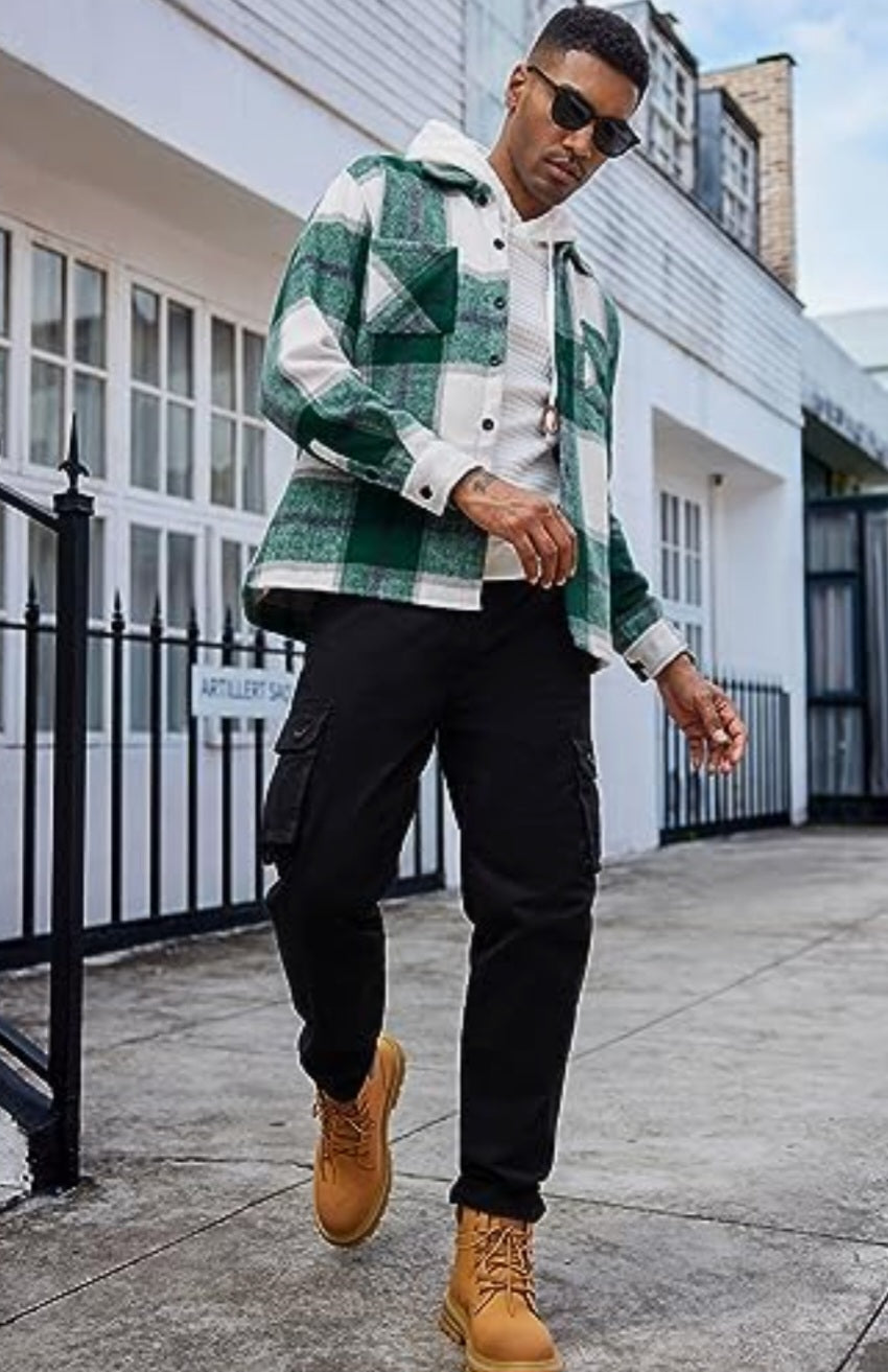 Mens green plaid shacket jacket