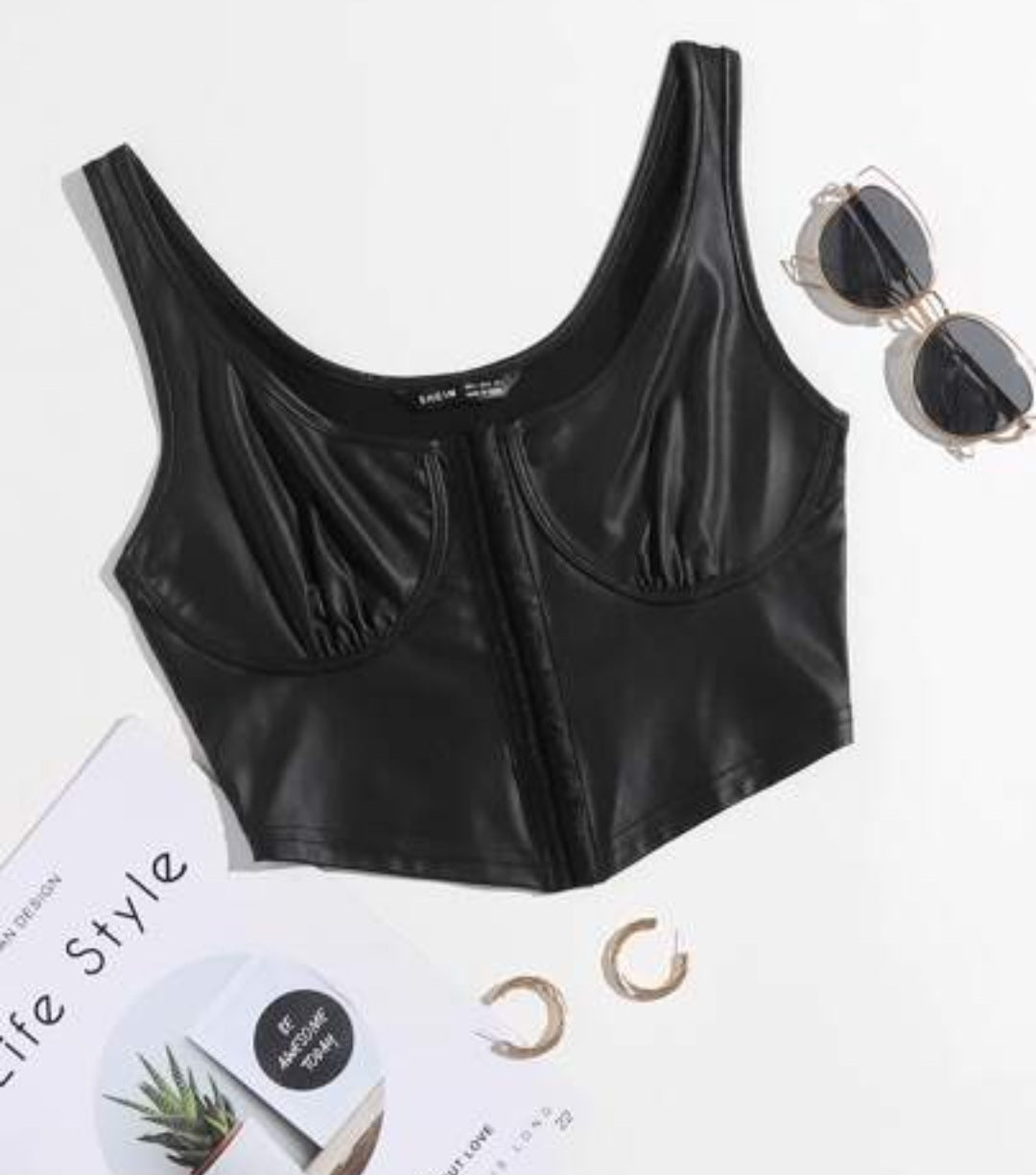 Black leather bustier corset crop top