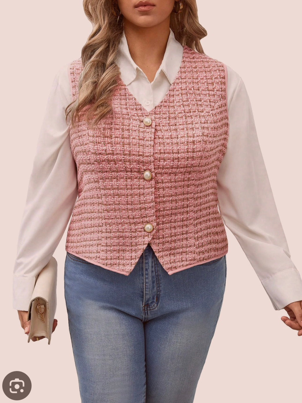 Womens pink tweed vest top