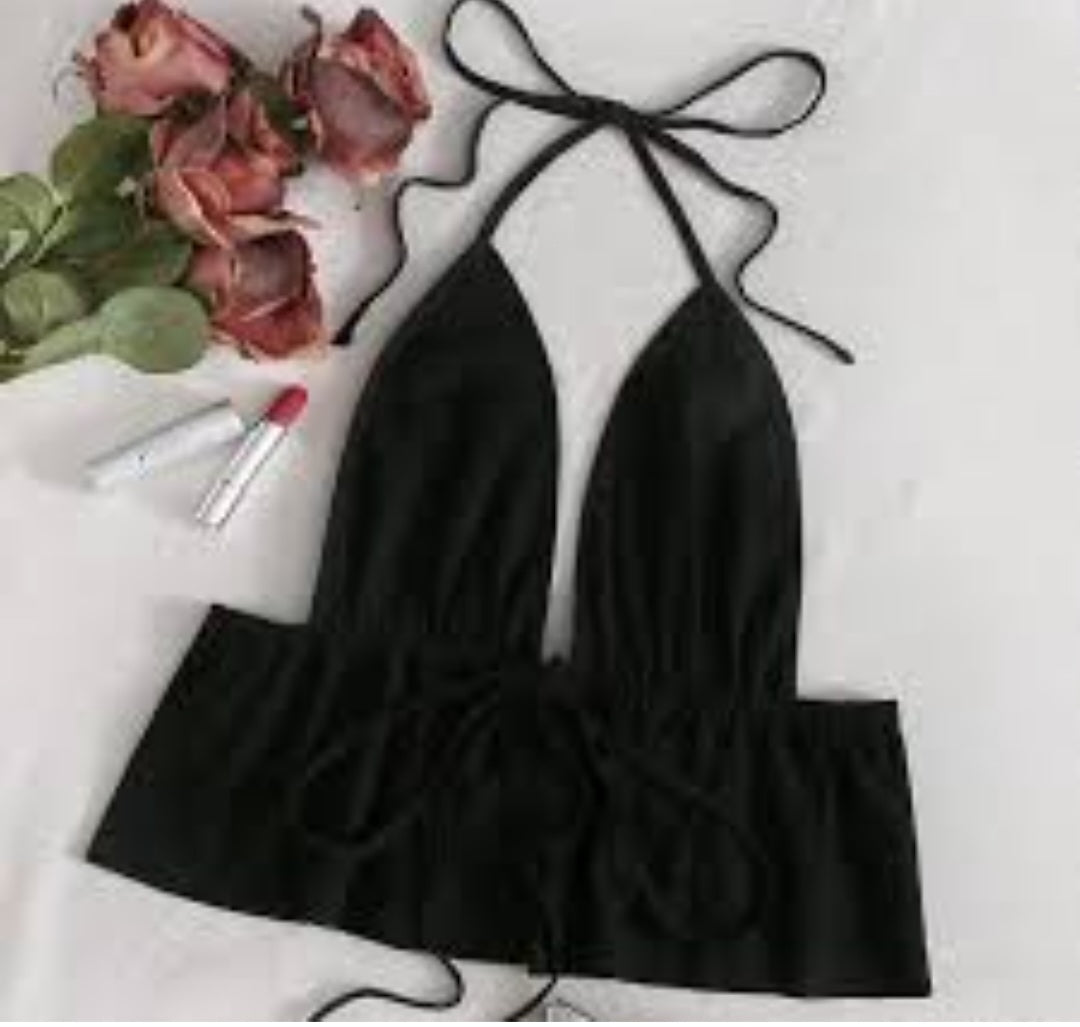 Womens black cotton tie up cotton vacation top