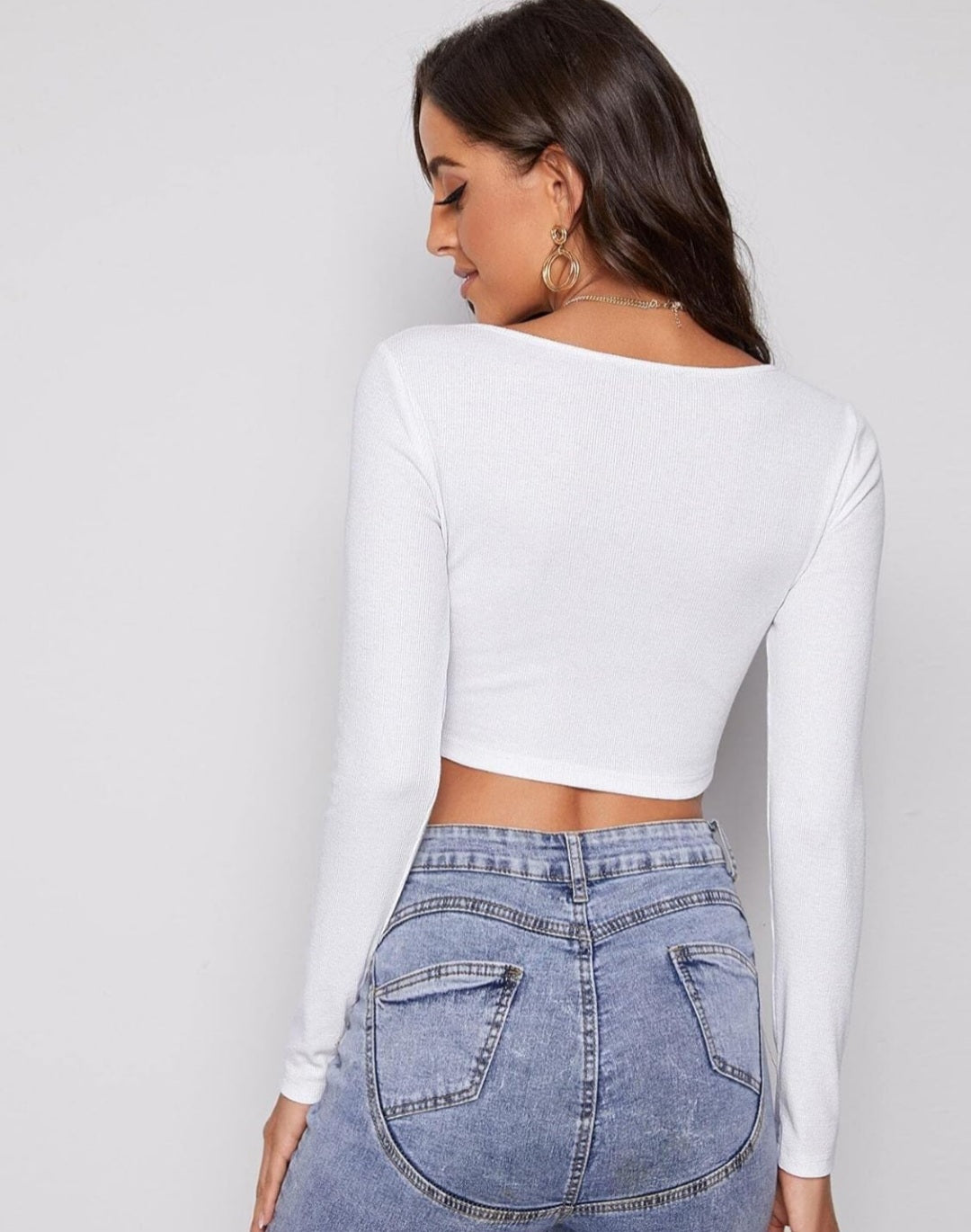 White long sleeve daul zipper crop top
