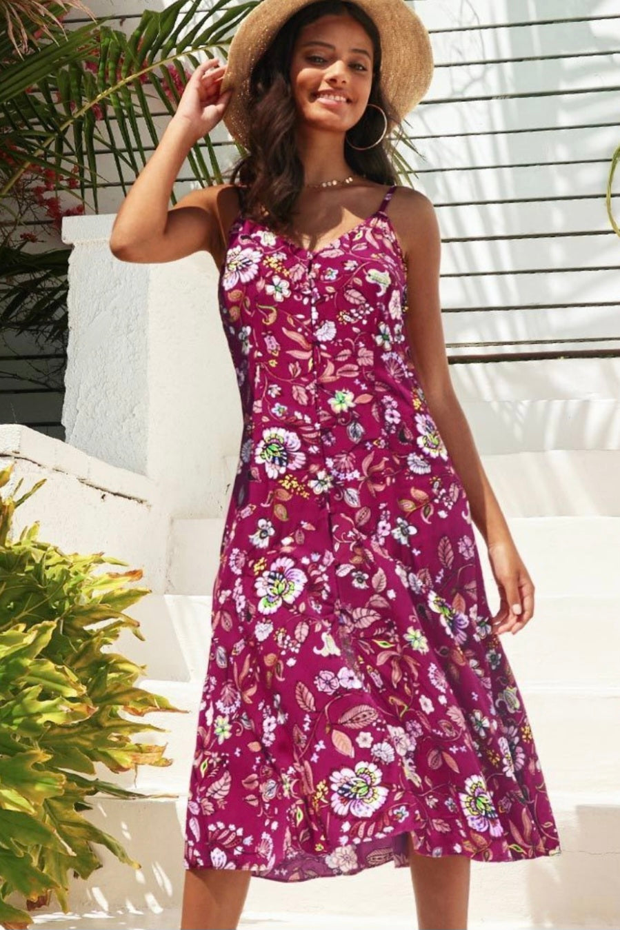 Cupshe womens red floral midi summer vacation dress