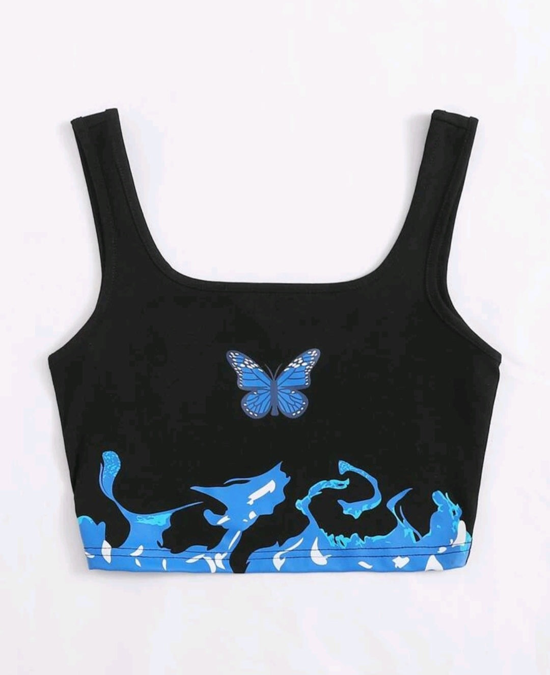 Black butterfly graphic tank crop top