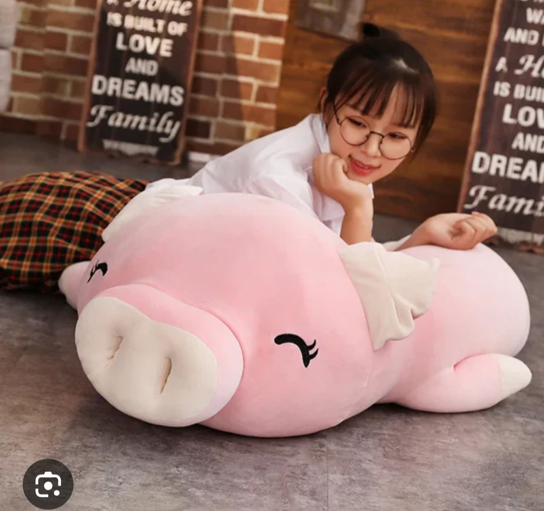 Big cute kawaii stuffed animal sleeping pig plush