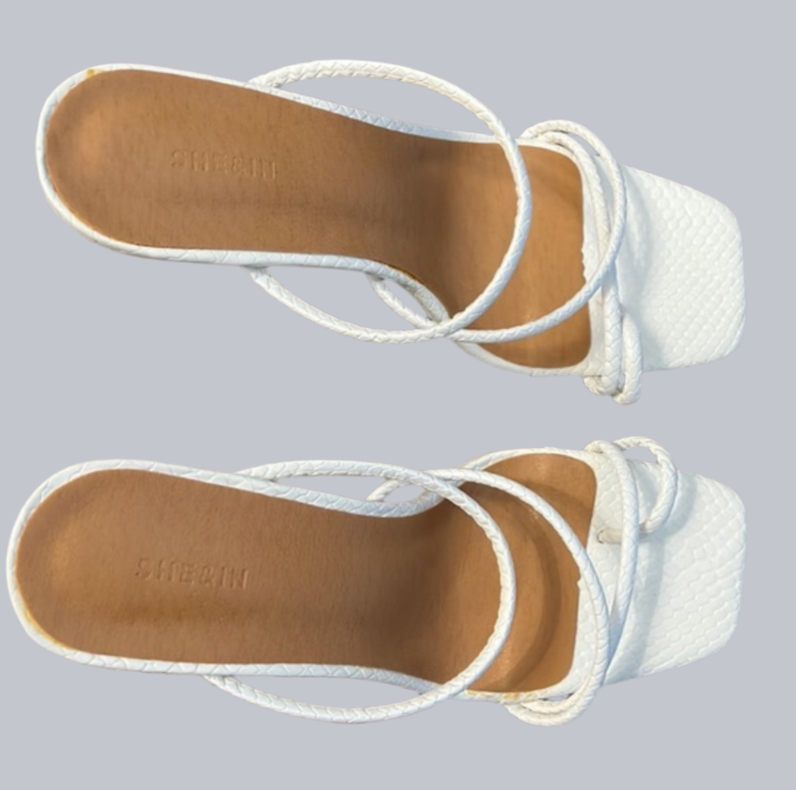 Women's White Square Toe High Heel Sandals Size 6