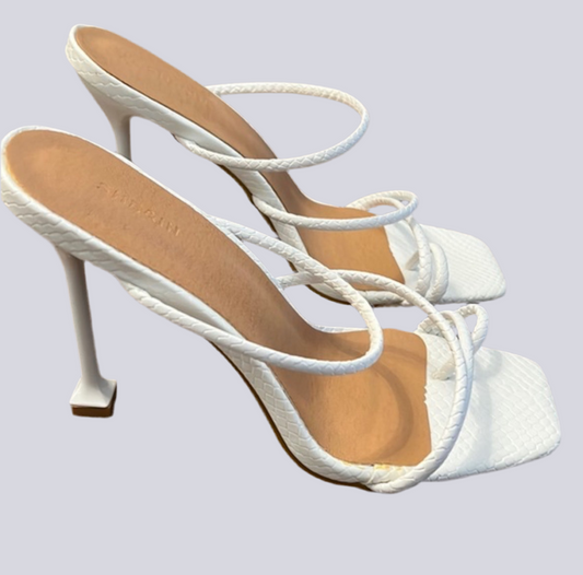 Women's White Square Toe High Heel Sandals Size 6