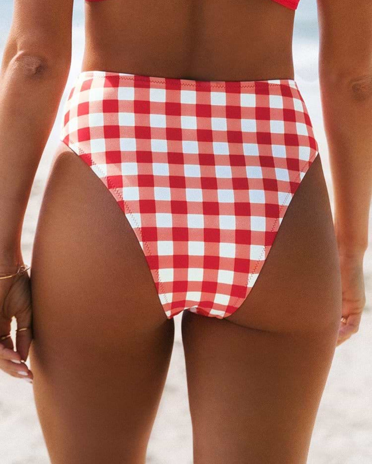 CUPSHE Women’s Red gingham high-waisted bikini bottoms