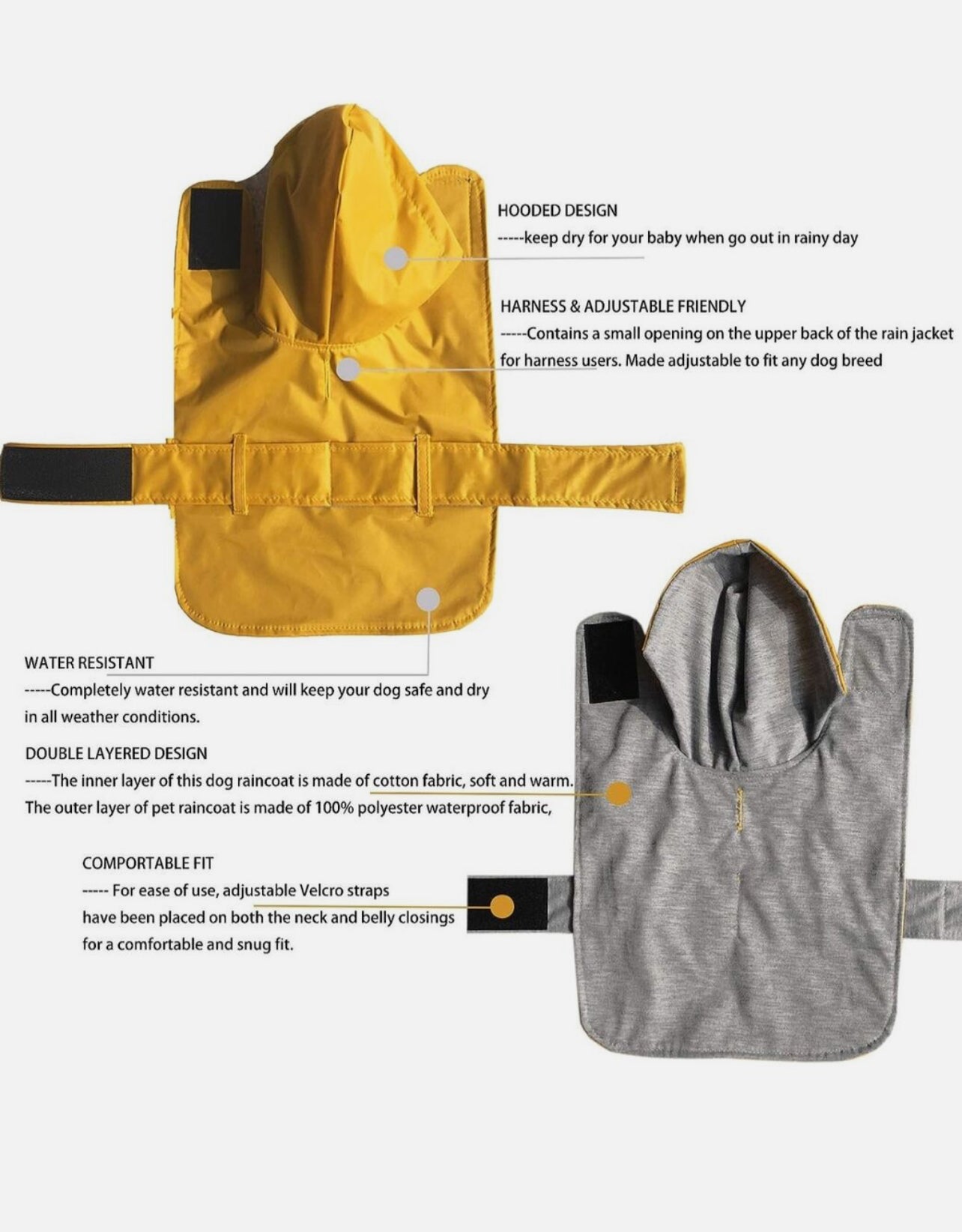 LeerKing Dog Raincoat Poncho with Cotton Lining Leash Hole Waterproof Hooded