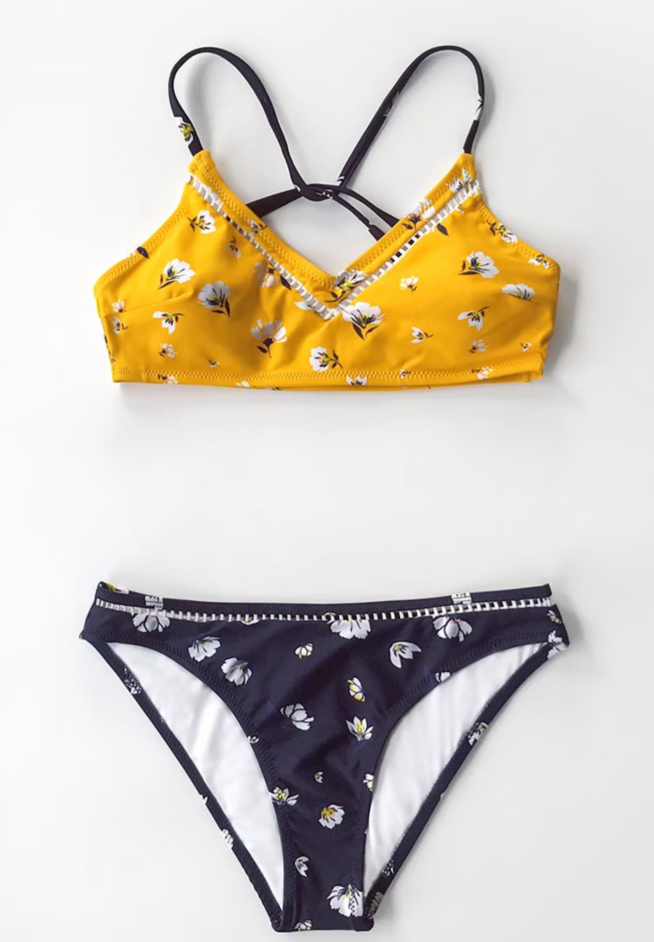 CUPSHE Yellow and Navy Floral Bikini