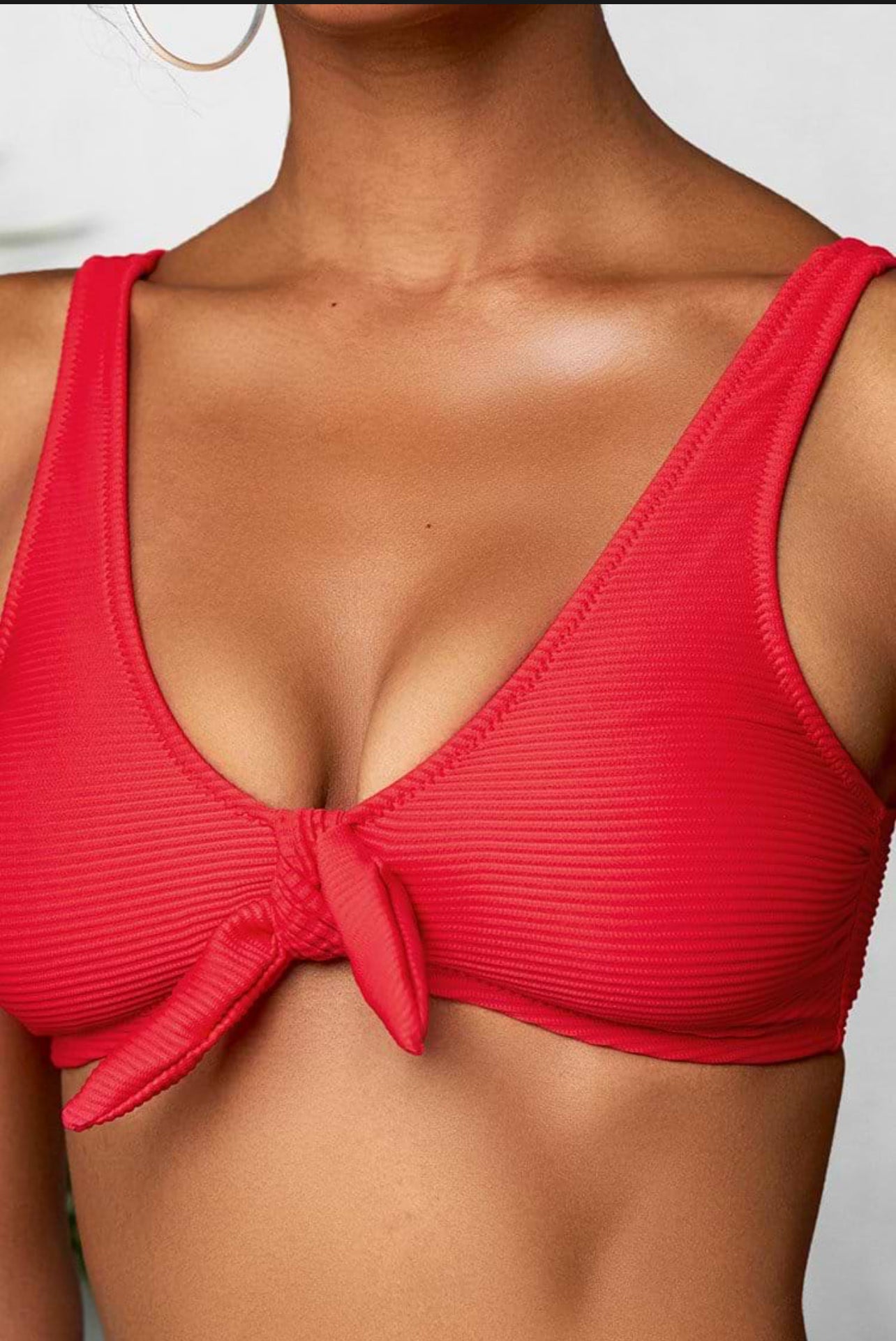CUPSHE Ribbed Red Bowknot Red Bikini