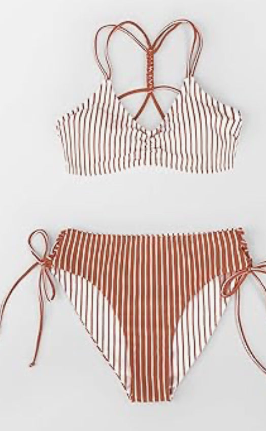 CUPSHE Women's Back Braided Straps Reversible Bottem Strappy Lace Up Bikini
