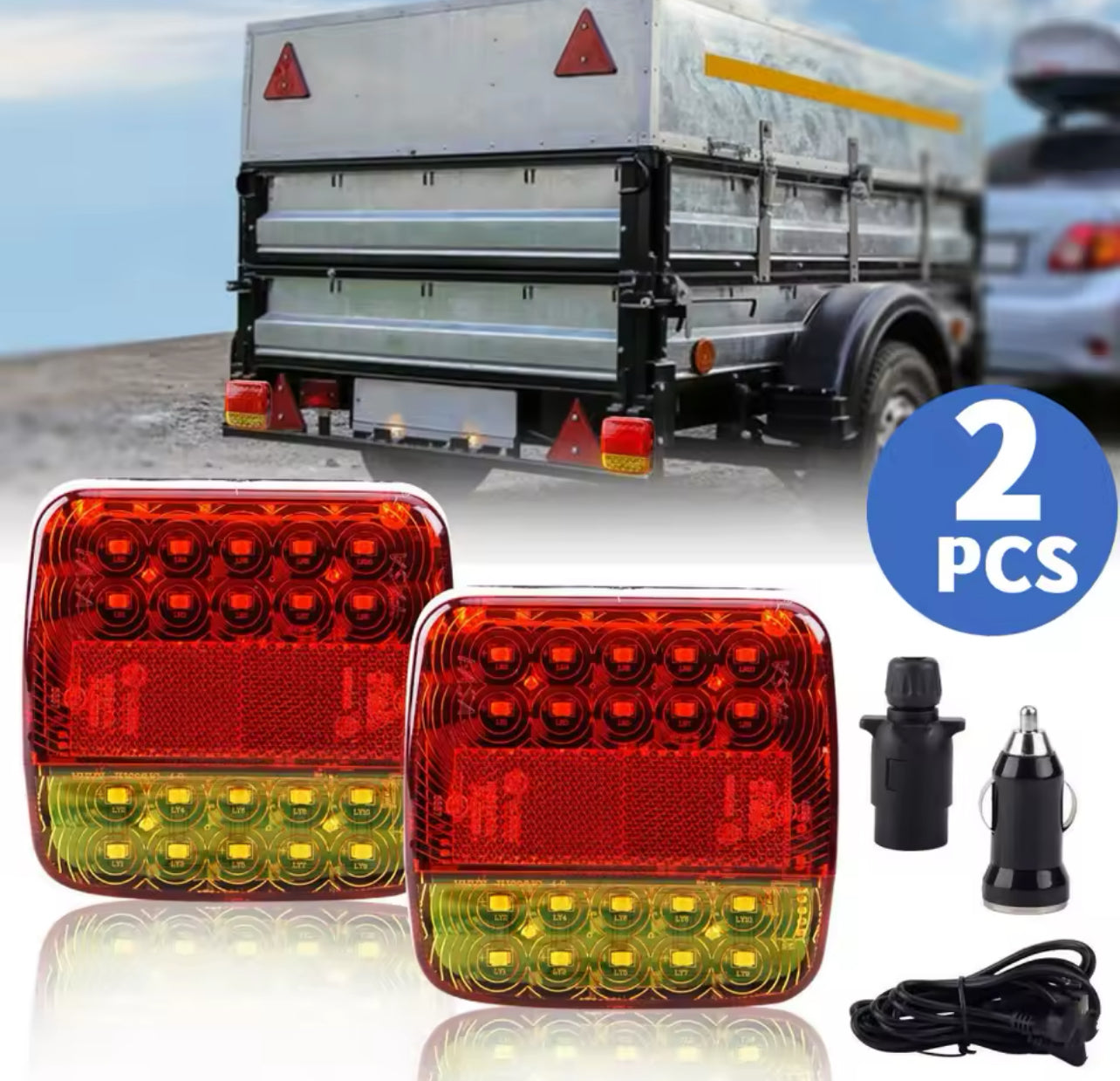 2pcs Wireless Magnetic LED Truck Tail Light Trailer Rear Light Signal Warning Brake Light for Caravans Campers Lorry RV