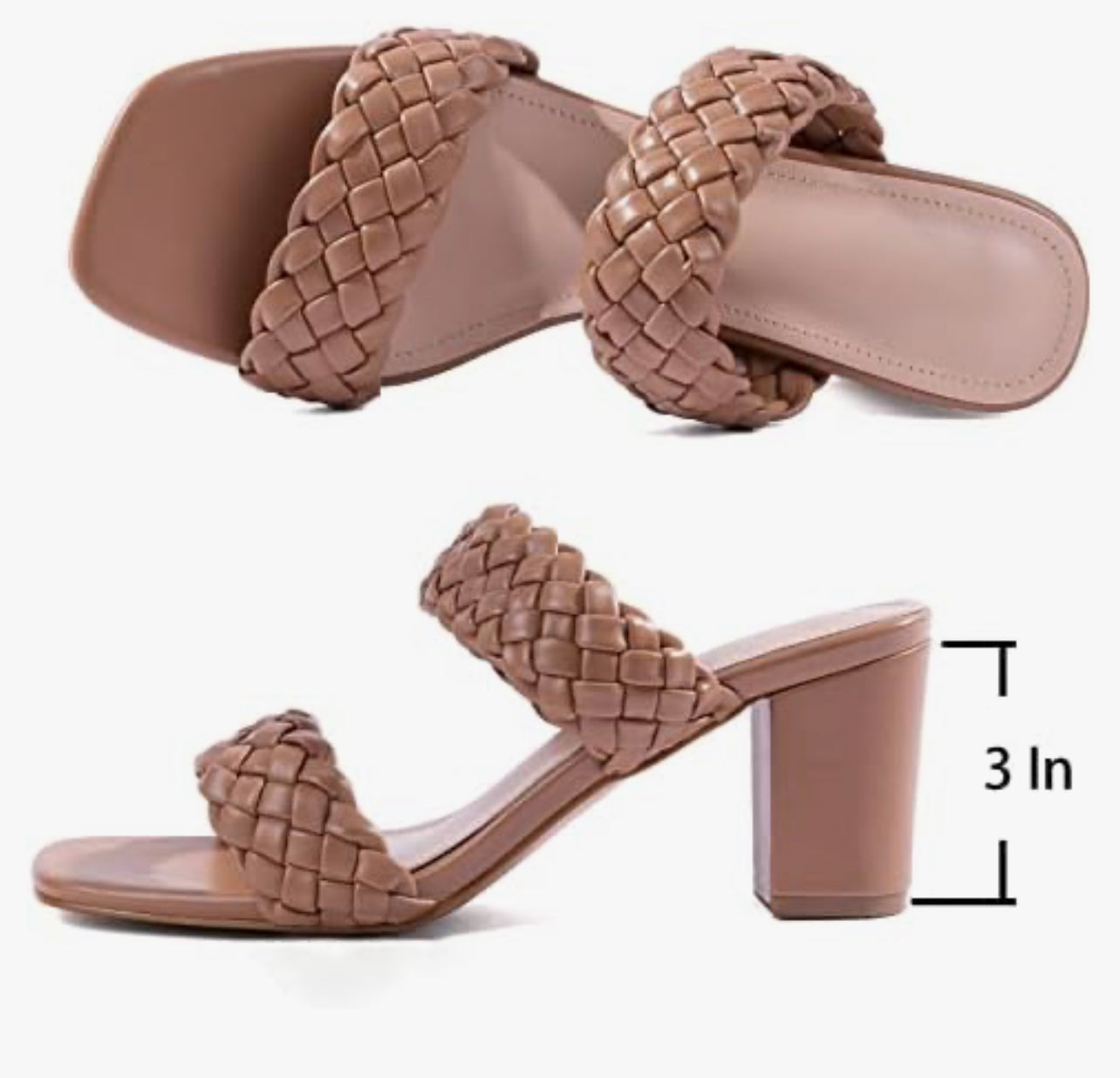 N.N.G Women Heels Sandals Woven Chunky Heels Braided Nude Square Toes Leather Comfortable Strappy Dress Casual Pumps Mules Sandals