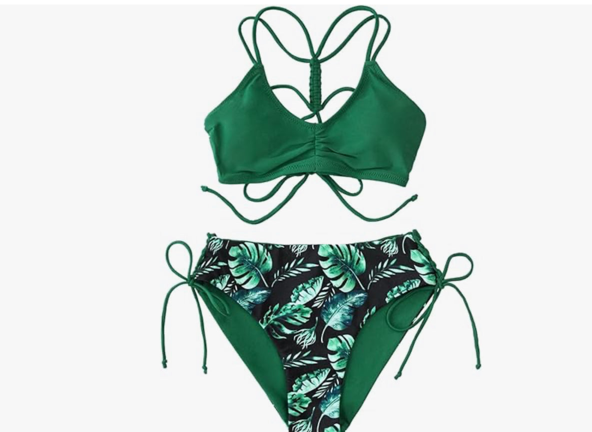 CUPSHE Reversible Bottom Bikini Suit Swimwear Women Floral Strings Two Piece Swimwear