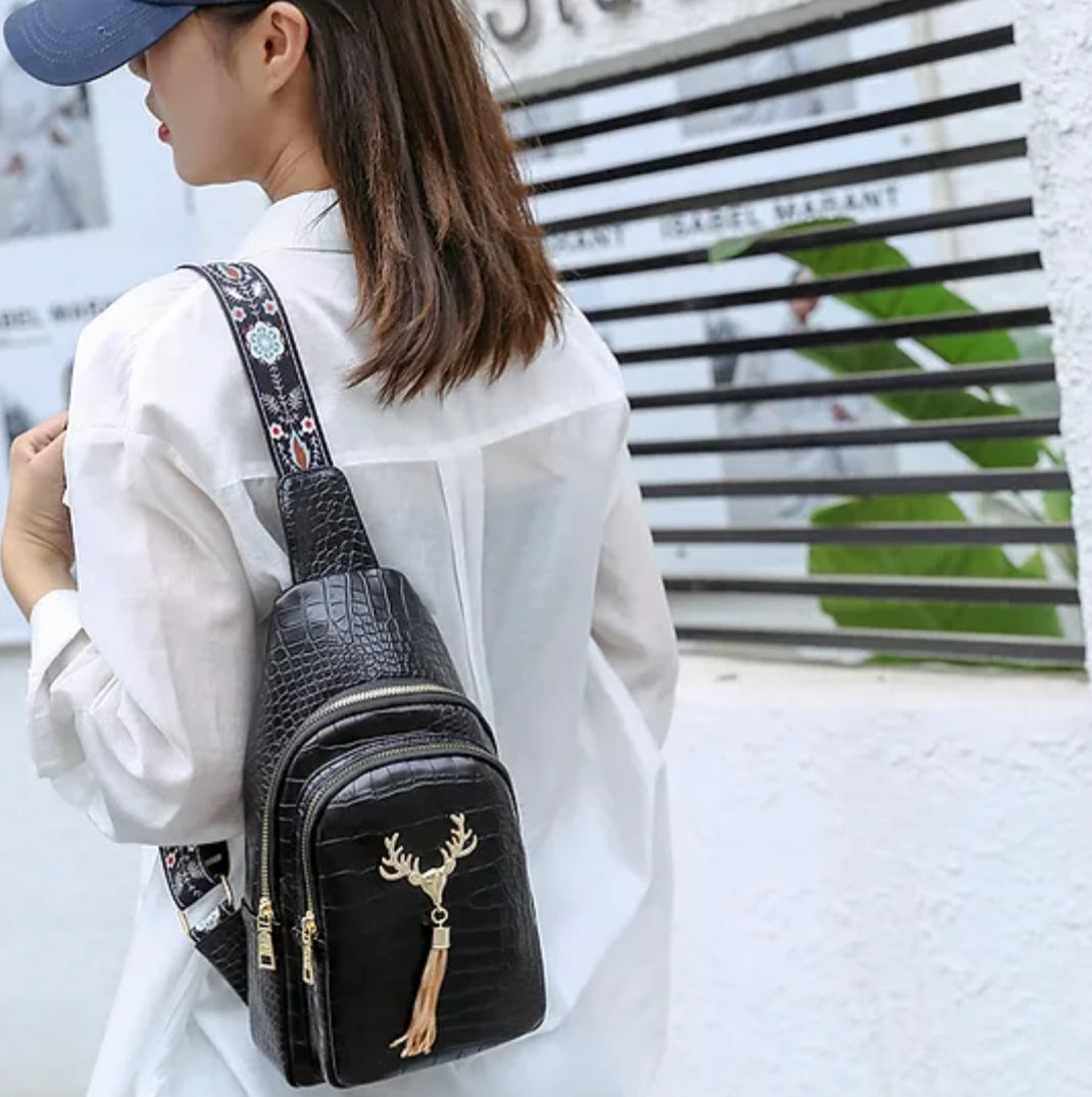 Women's Alligator Pattern Chest Pack: Stylish PU Leather Crossbody Sling Bag