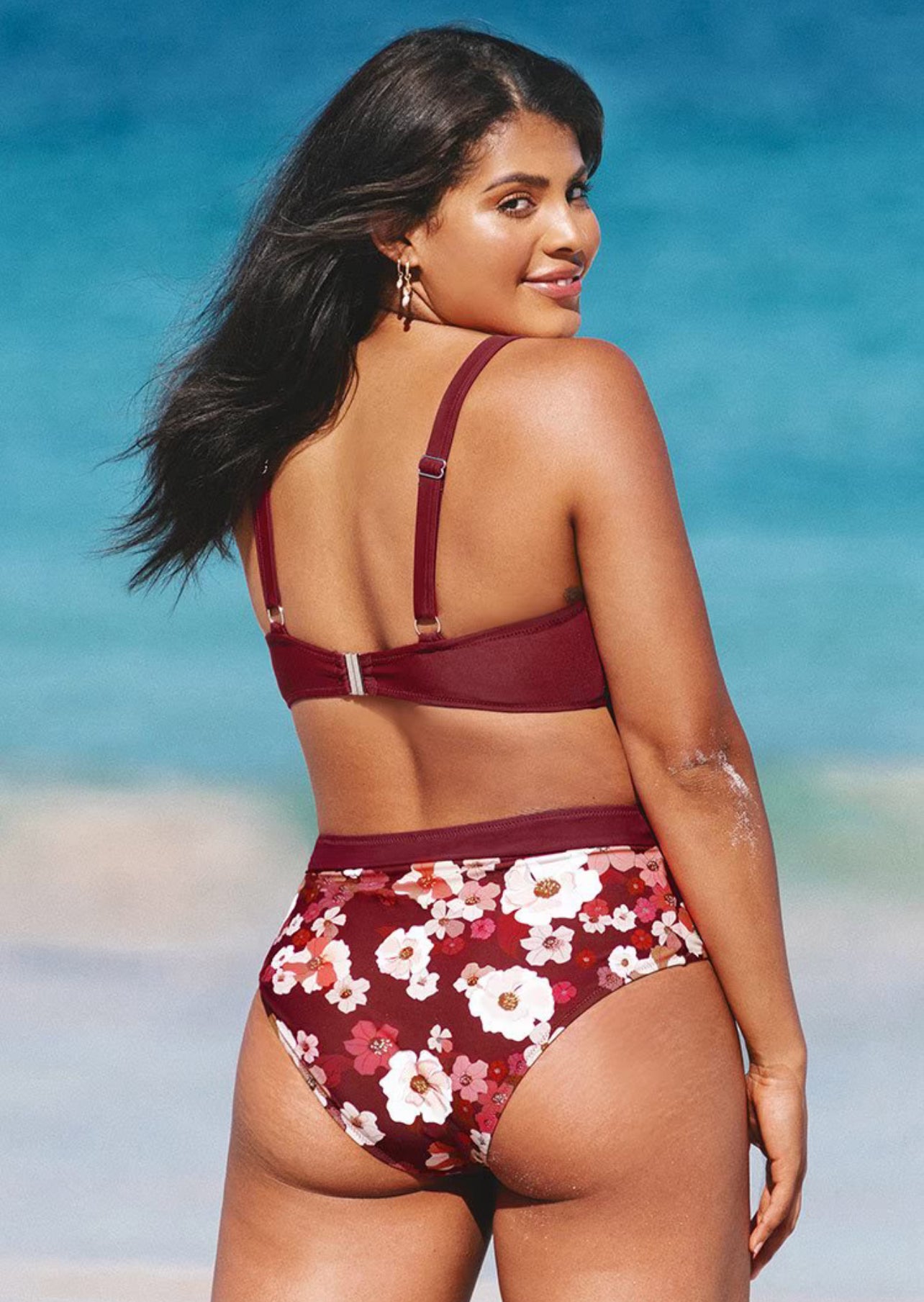 Women’s Plus Size Floral Print High Waisted Bikini Bottoms