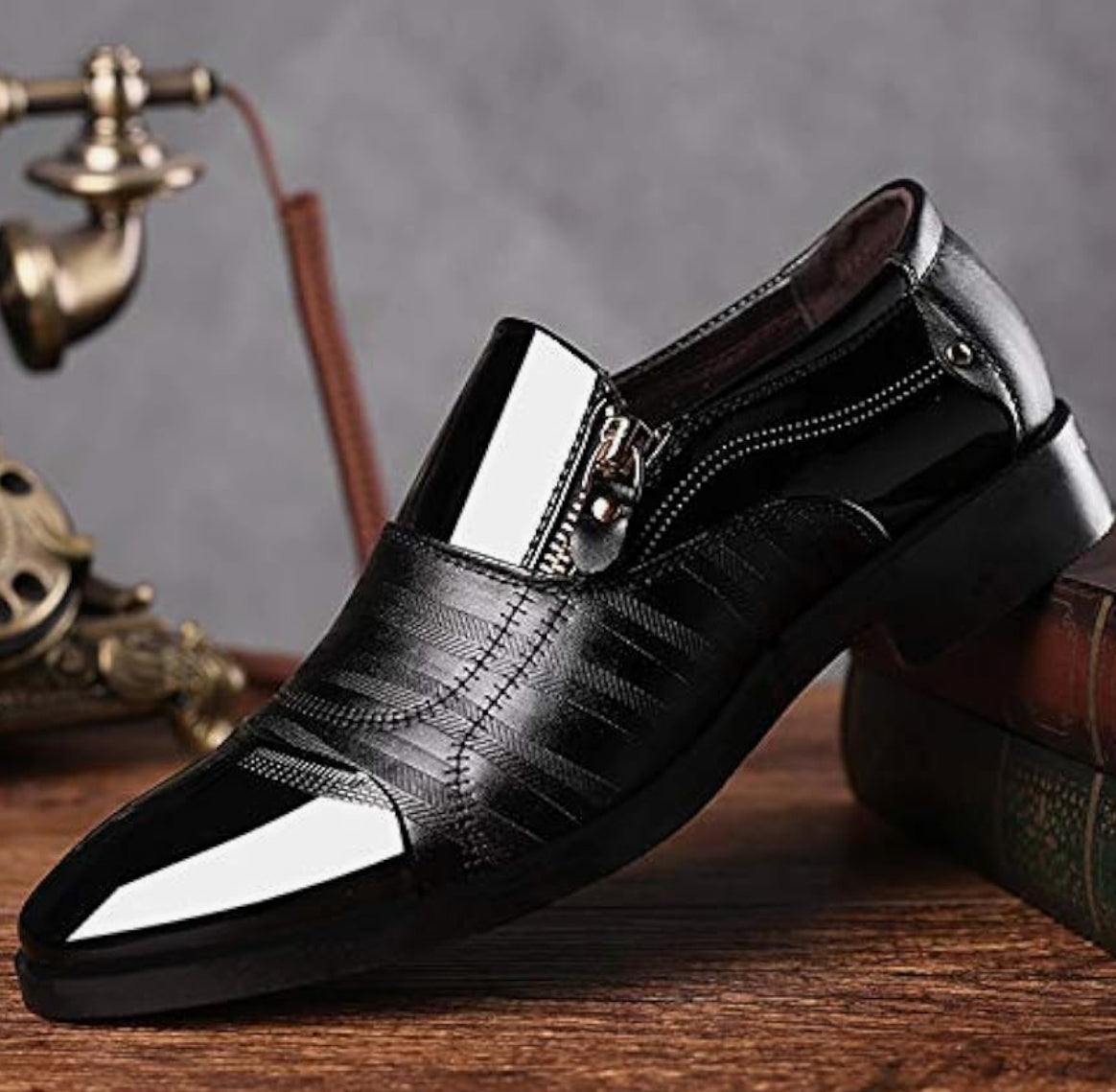 Men's Dress Shoes Patent Leather Loafers Pointed Zipper Oxford Formal Business Tuxedo Shoes Size: 10