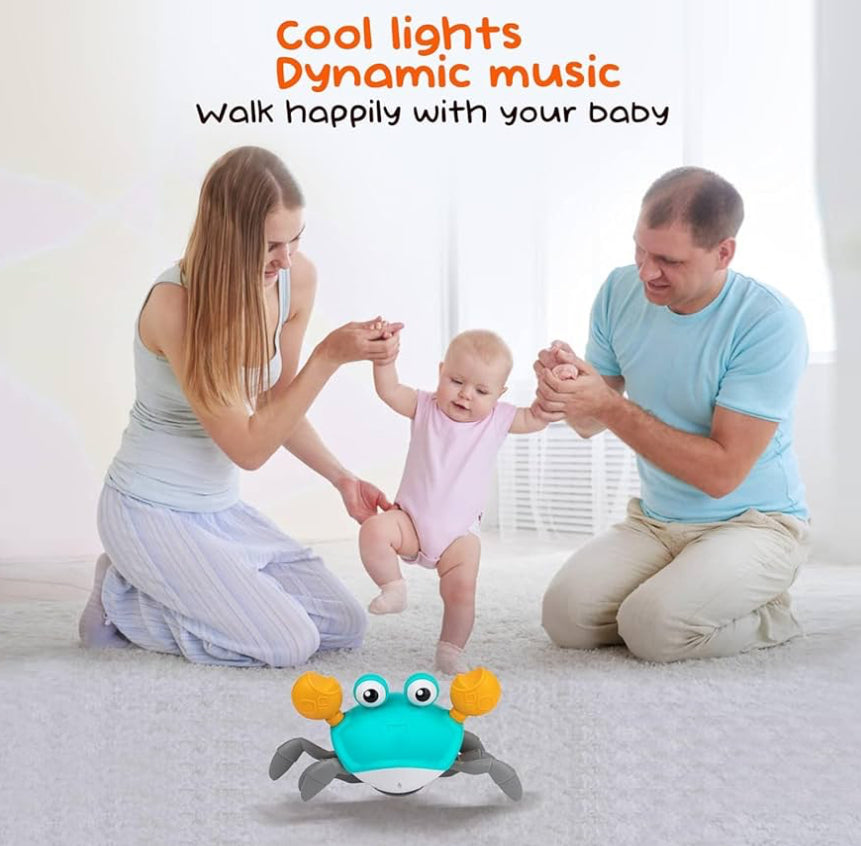 Crawling Crab Baby Toy, Tummy Time Gifts for Toddler & Newborn, Light-Up Walking Dancing Moving Crab with Music & Obstacle Avoidance, Infant Sensory Development Toy