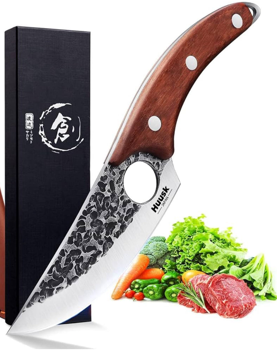 Huusk Viking Knife, Chef Knives Hand Forged Full Tang Boning Knives with Sheath Japanese Butcher Meat Cleaver Kitchen Japan knives Caveman Knife for Home or Camping / Huusk kitchen Scissors