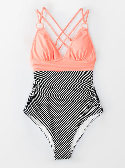 CUPSHE Peachy and Striped Gathered One Piece Swimsuit