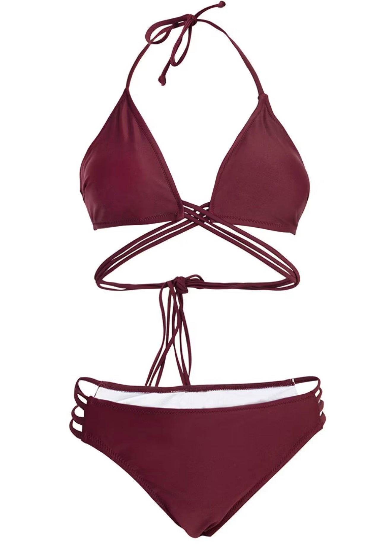 CUPSHE Maroon Strappy Halter Bikini