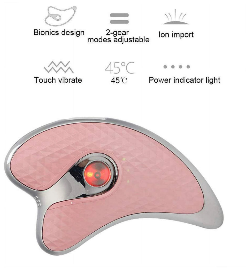 Microcurrent Facial Scraper Massager, 2 in 1 Household Electric Guasha Board, Face Lifting Firming Beauty Scraping Instrument Facial Scraping Massage Tool for Women(Pink)