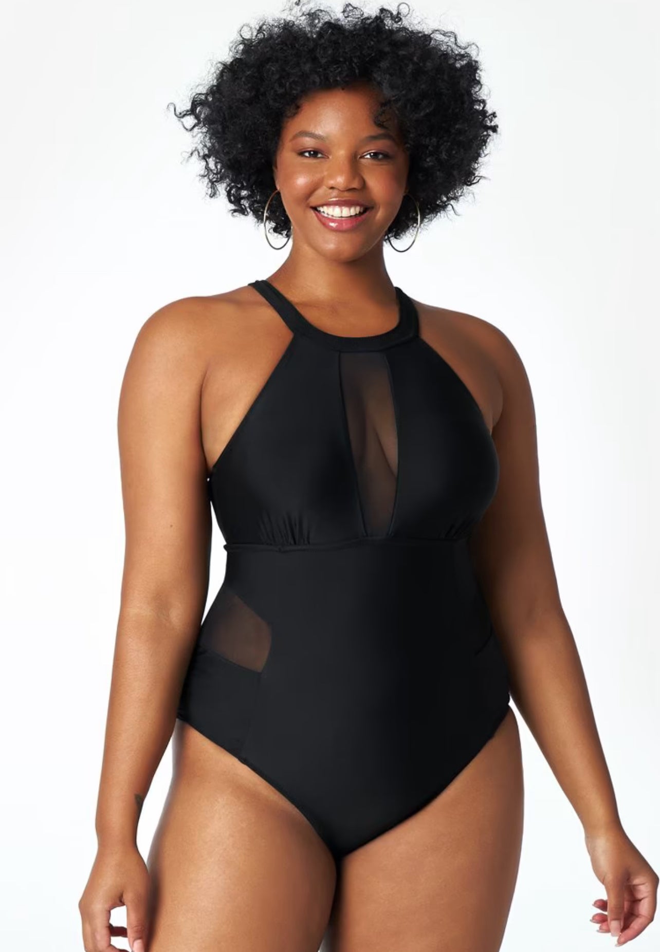 CUPSHE High Neck Mesh Plus Size One Piece Swimsuit