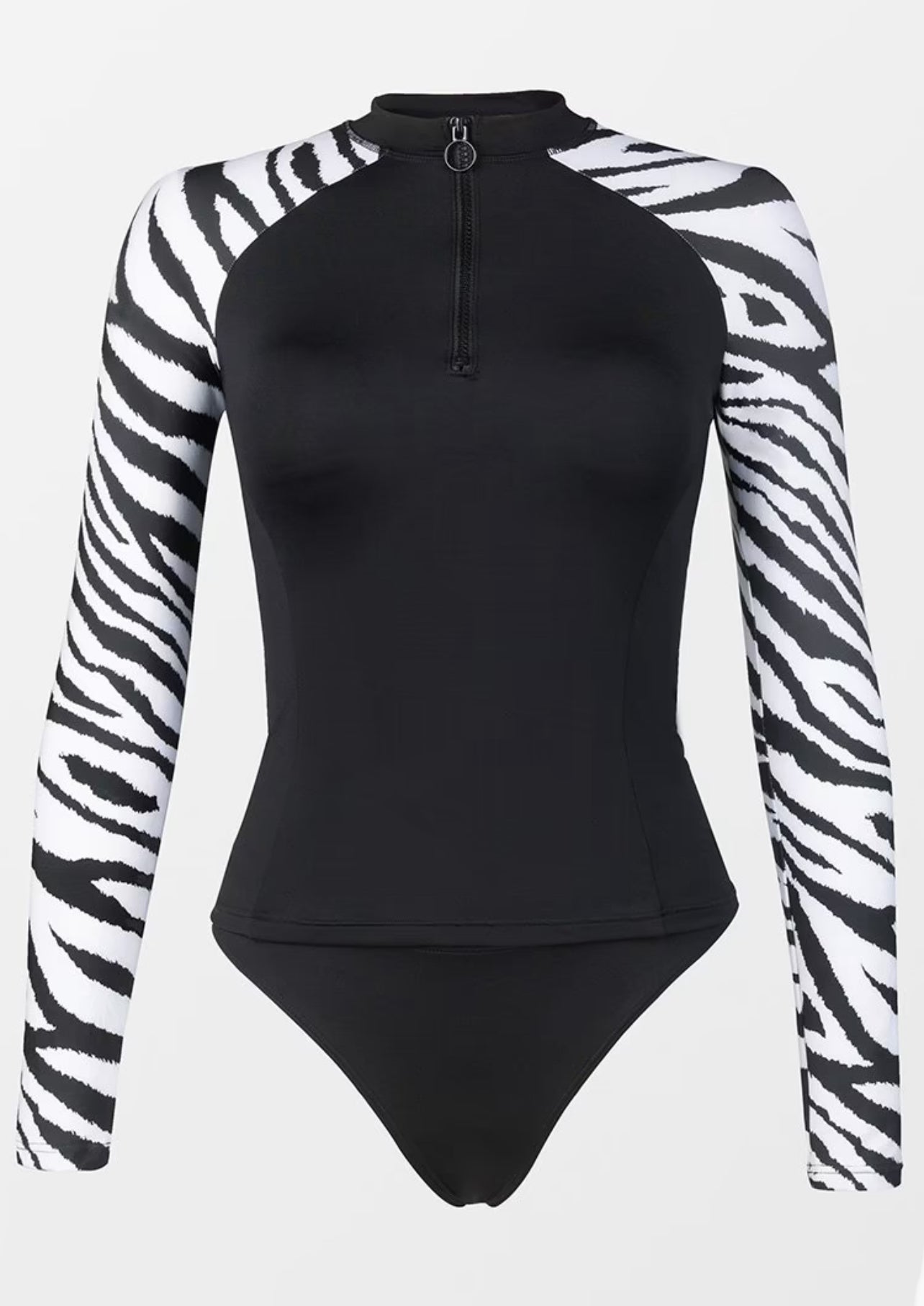 CUPSHE Zahra Zebra Print High Neck Long Sleeve Tankini