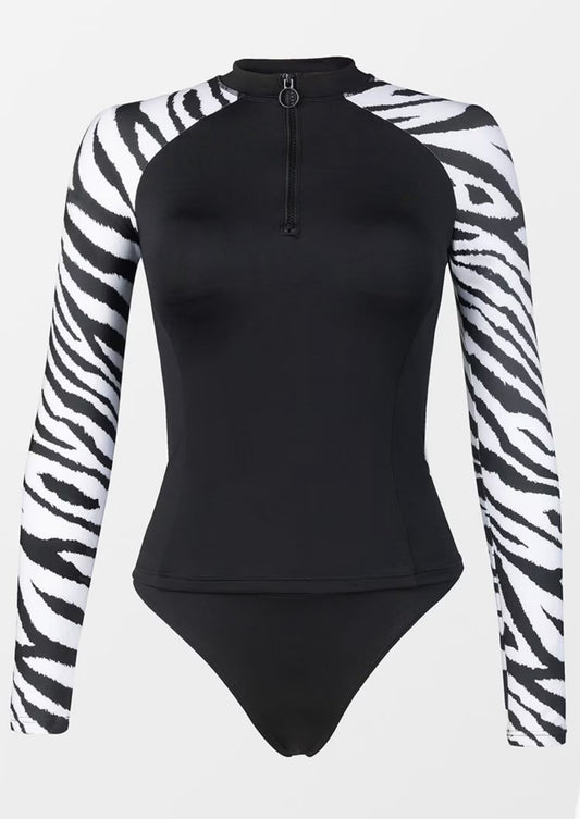 CUPSHE Zahra Zebra Print High Neck Long Sleeve Tankini