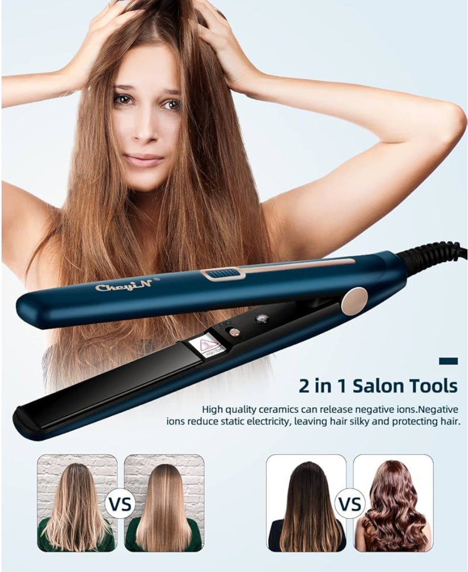 CkeyiN Mini Hair Straightener, Tourmaline Ceramic Flat Iron 30s Fast Even Heating Straightening Iron, Anti Static Hair Iron Create Shiny Smooth Straight Hair
