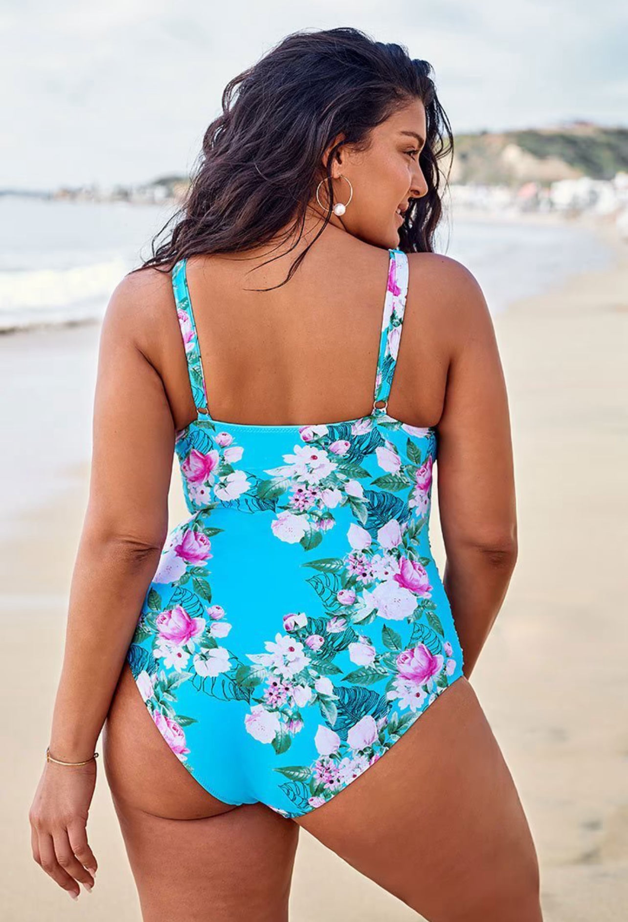 CUPSHE Blue Floral Plus Size One Piece Swimsuit
