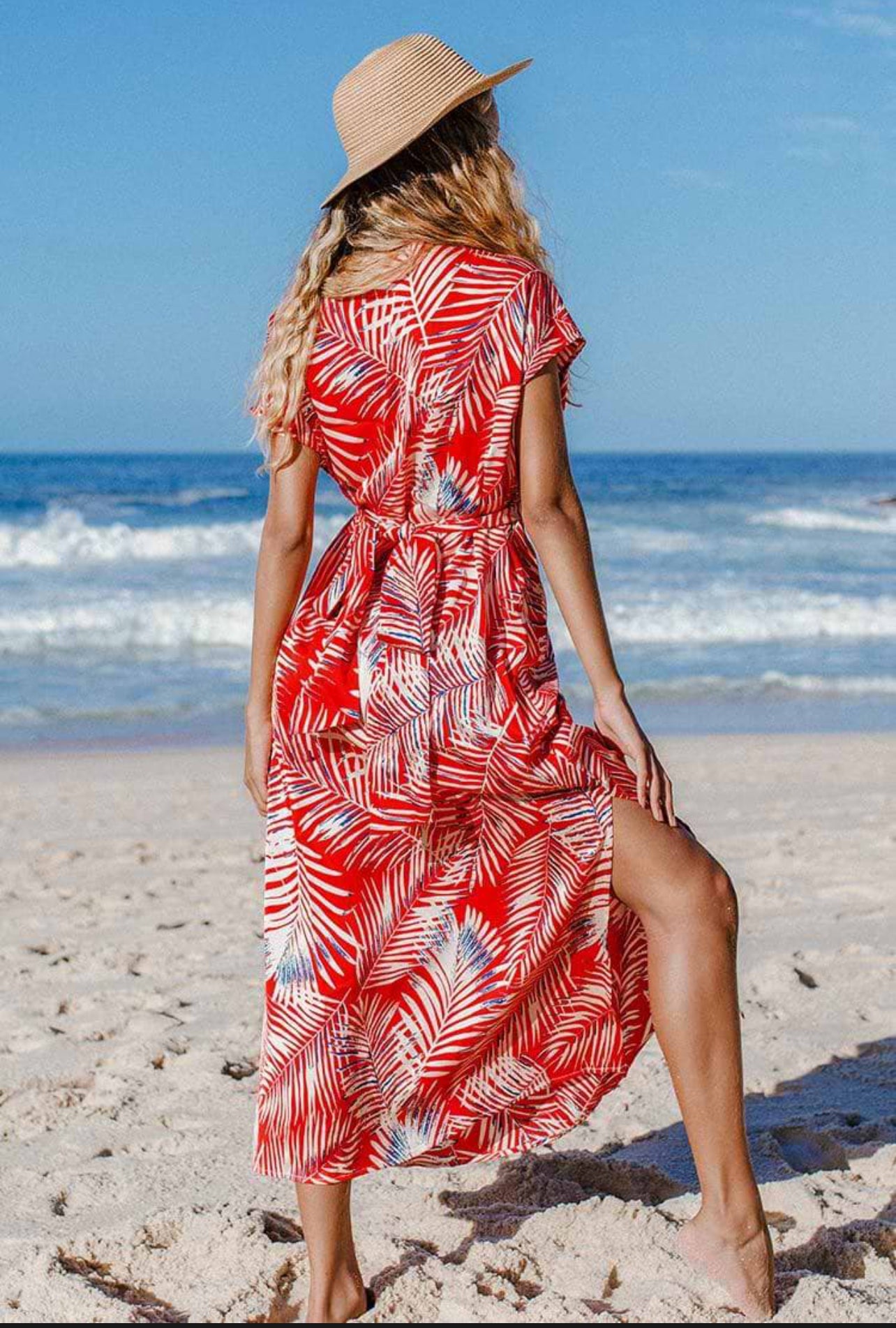 CUPSHE Red Tropical Emmy Leafy Wrap  Dress