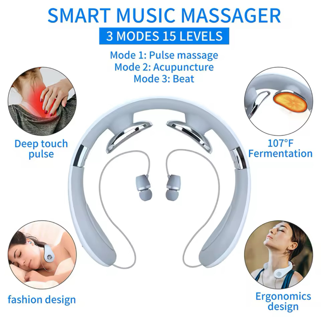 New Bluetooth Wireless Headphone 2 in 1 Massager Adjustable Earphone Sport Earbud Neckband In-ear Headset