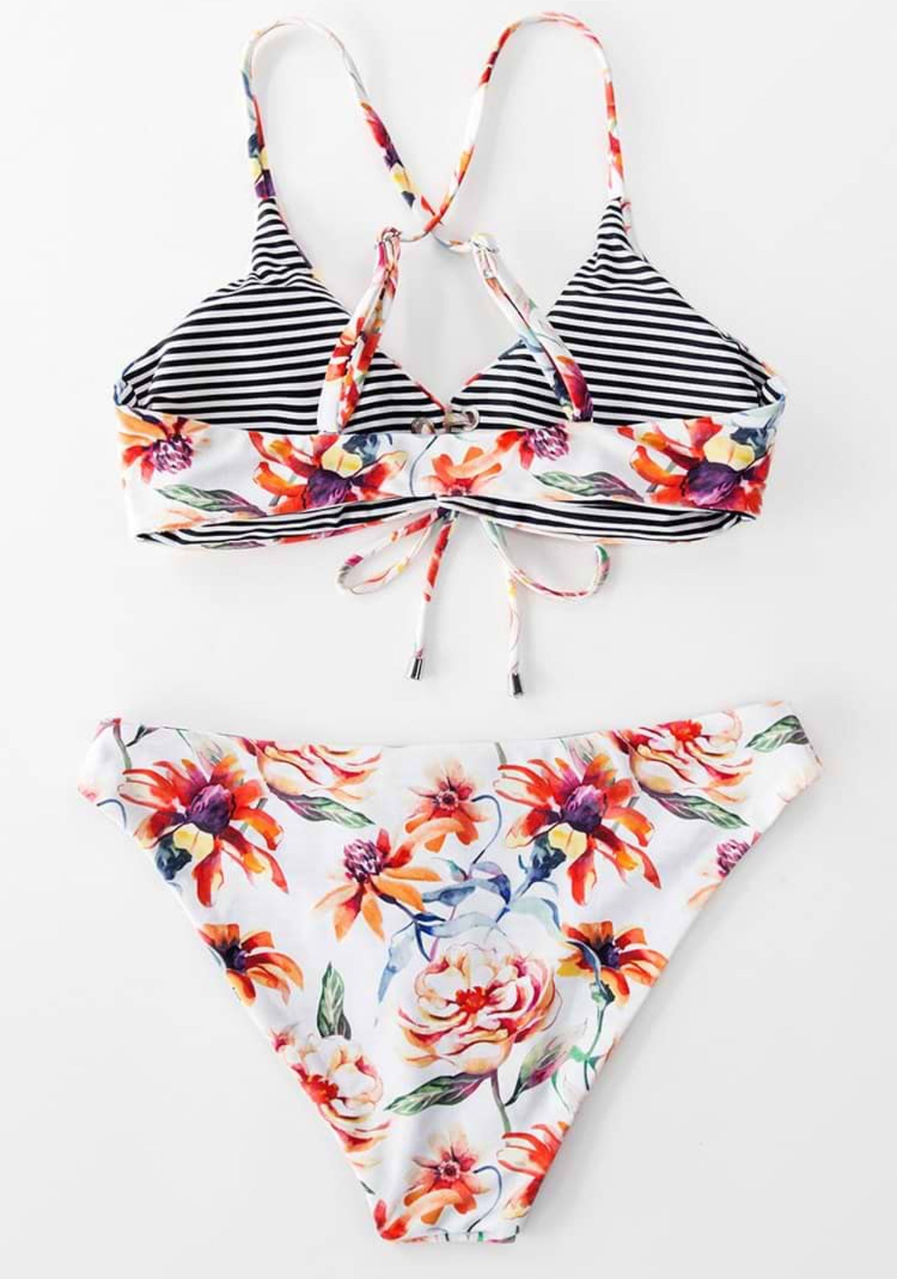 Floral And Striped Reversible Bikini