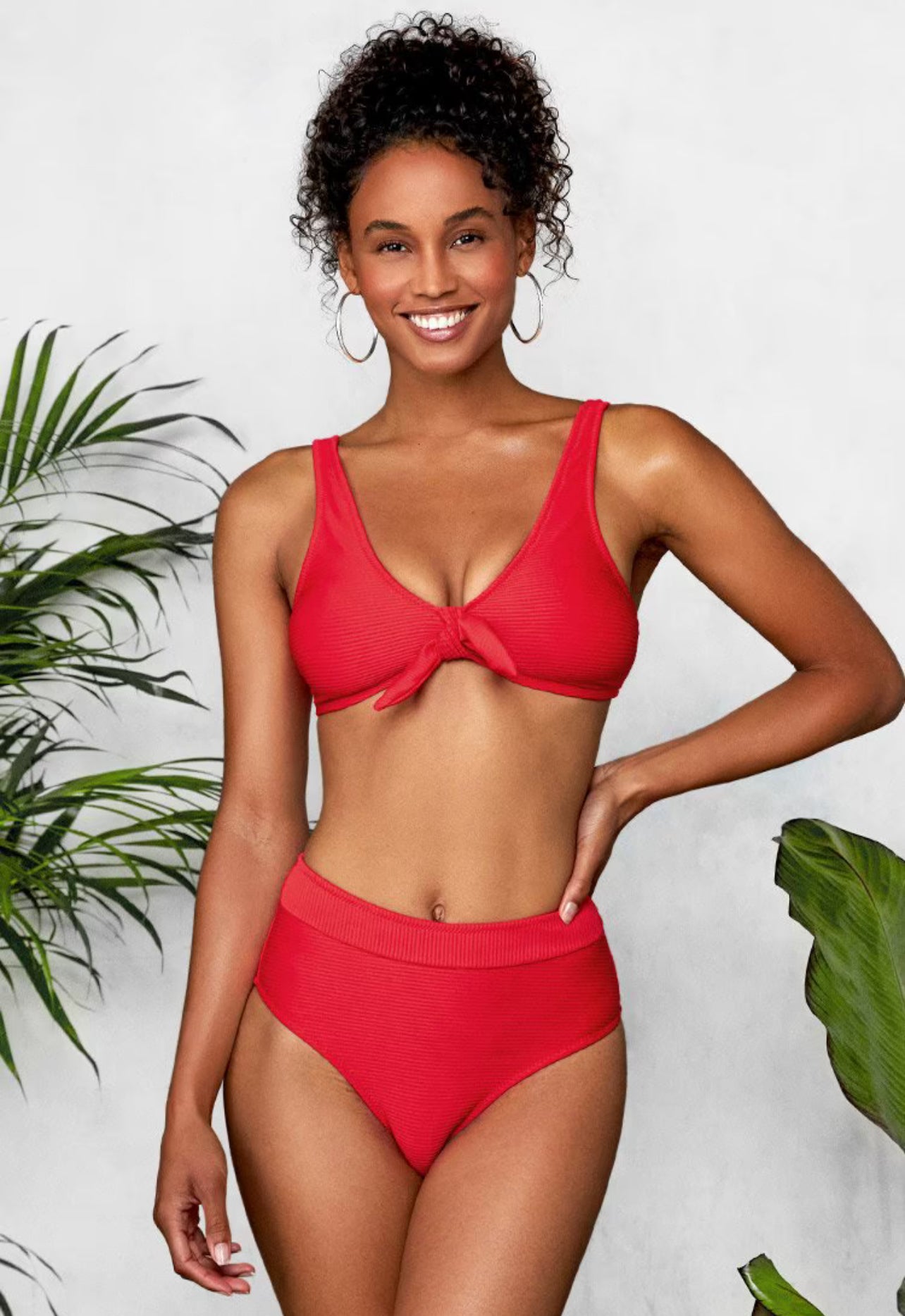 CUPSHE Ribbed Red Bowknot Red Bikini